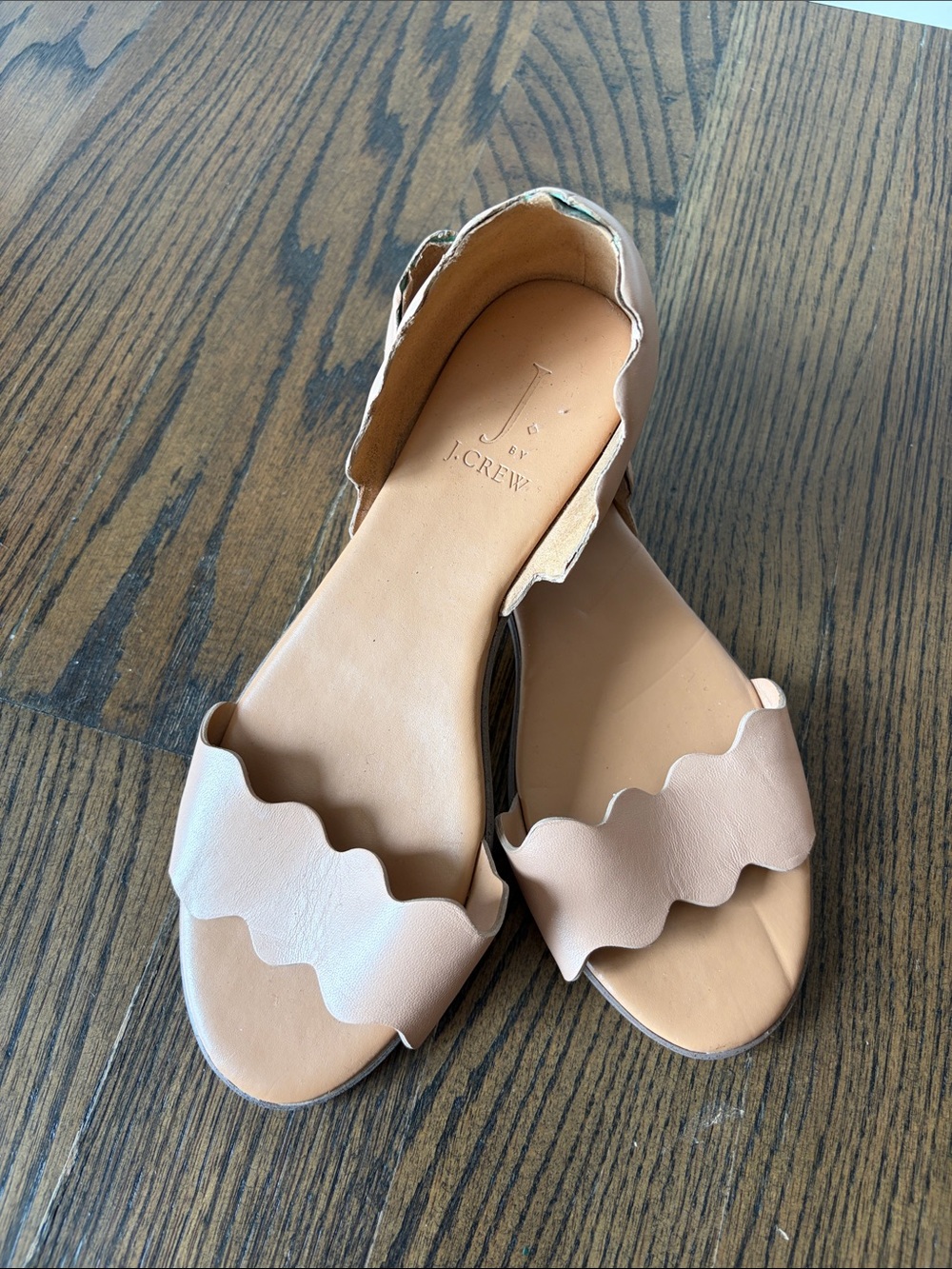 J. Crew Scalloped Open-Toe Leather Sandals - Beige